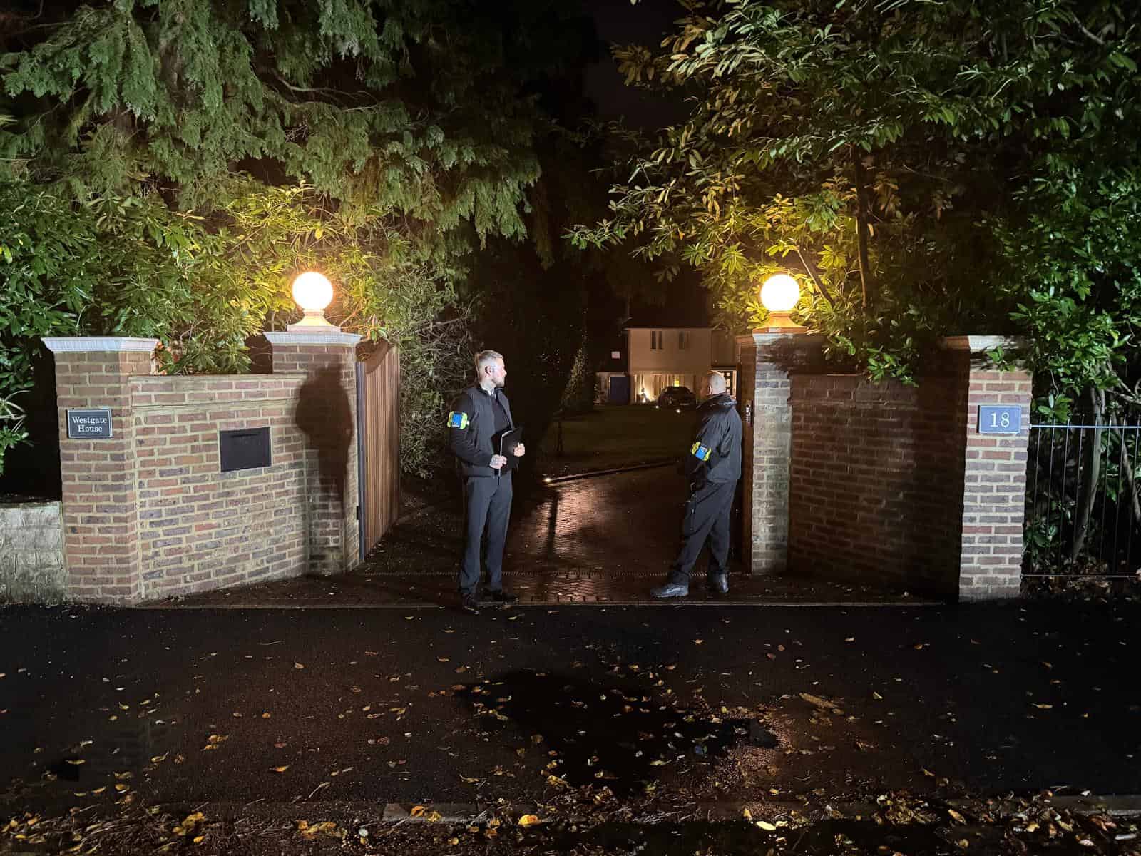 Security guards at gated entrance during night in Bournemouth & Poole.